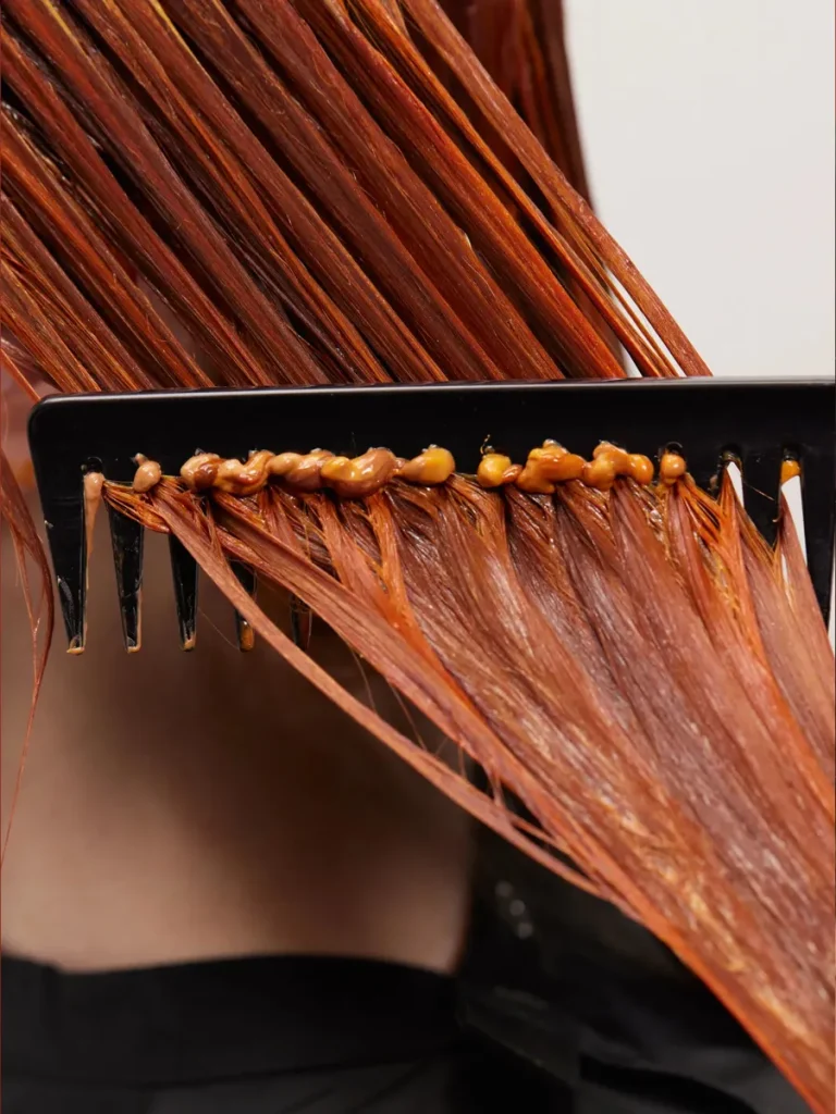 Close-up of colour treated hair
