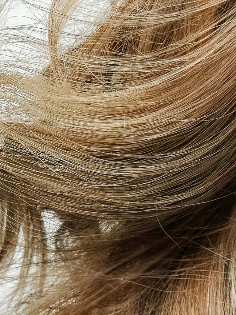 Close-up of fine, straight hair